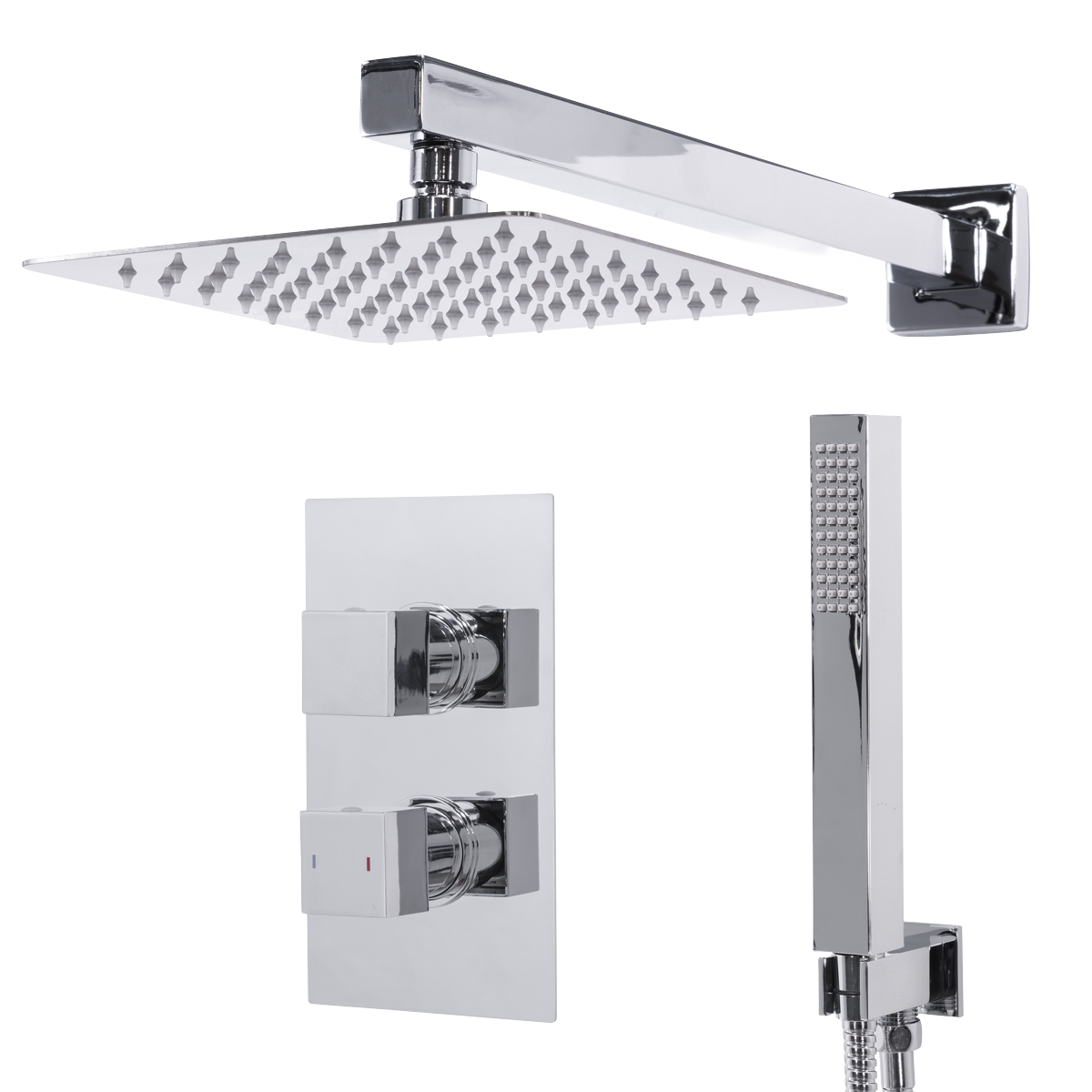 Baridi DH320 Concealed Thermostatic Shower Set 20 x 20cm Square Head & Hand Shower - Chrome