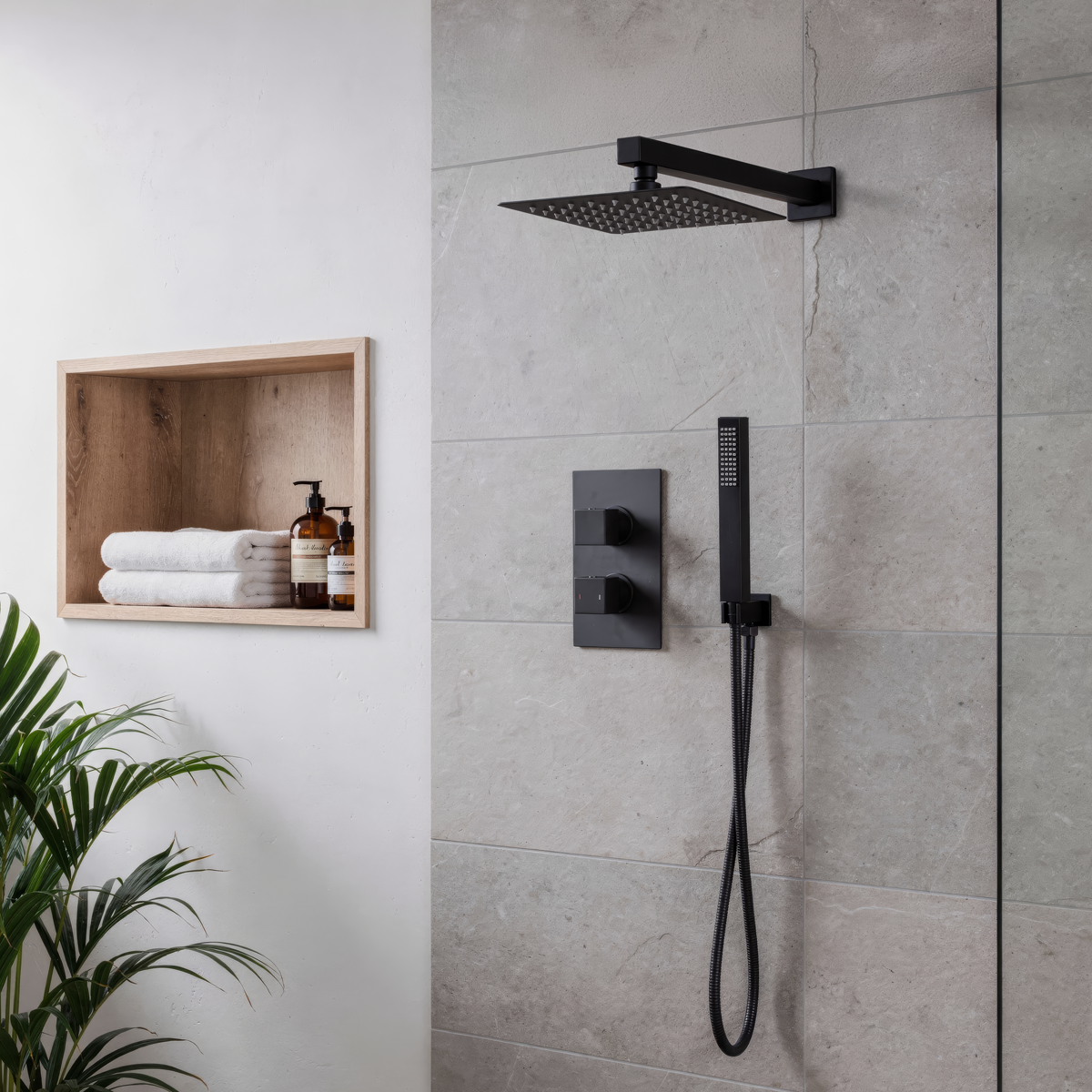 Baridi DH321 Concealed Thermostatic Shower Set 20 x 20cm Square Head & Hand Shower - Black
