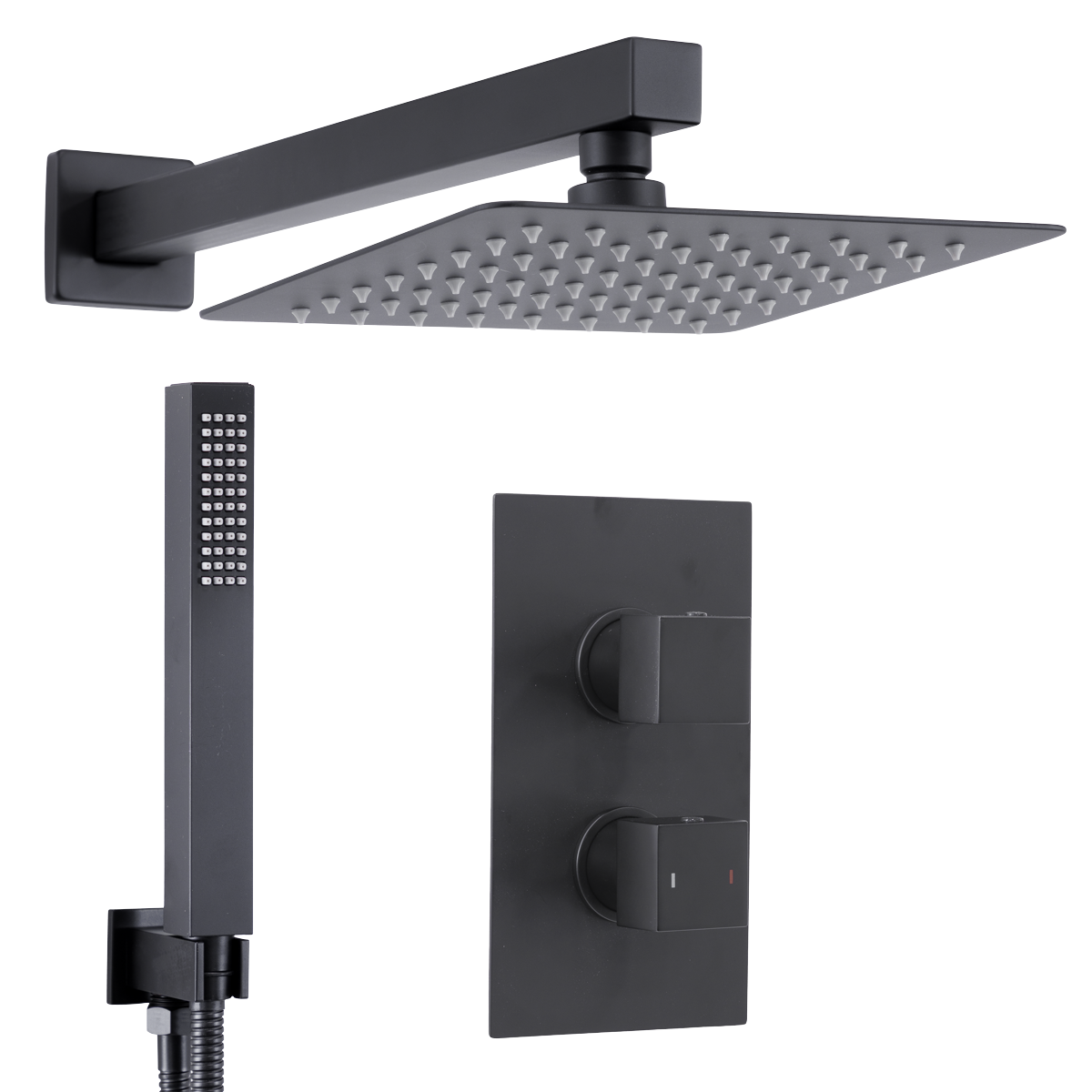 Baridi DH321 Concealed Thermostatic Shower Set 20 x 20cm Square Head & Hand Shower - Black