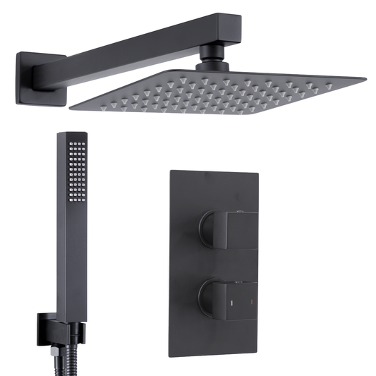 Baridi DH321 Concealed Thermostatic Shower Set 20 x 20cm Square Head & Hand Shower - Black