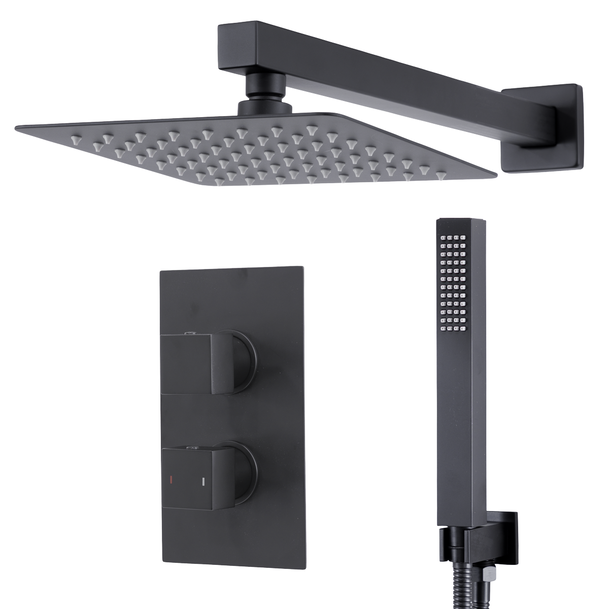 Baridi DH321 Concealed Thermostatic Shower Set 20 x 20cm Square Head & Hand Shower - Black