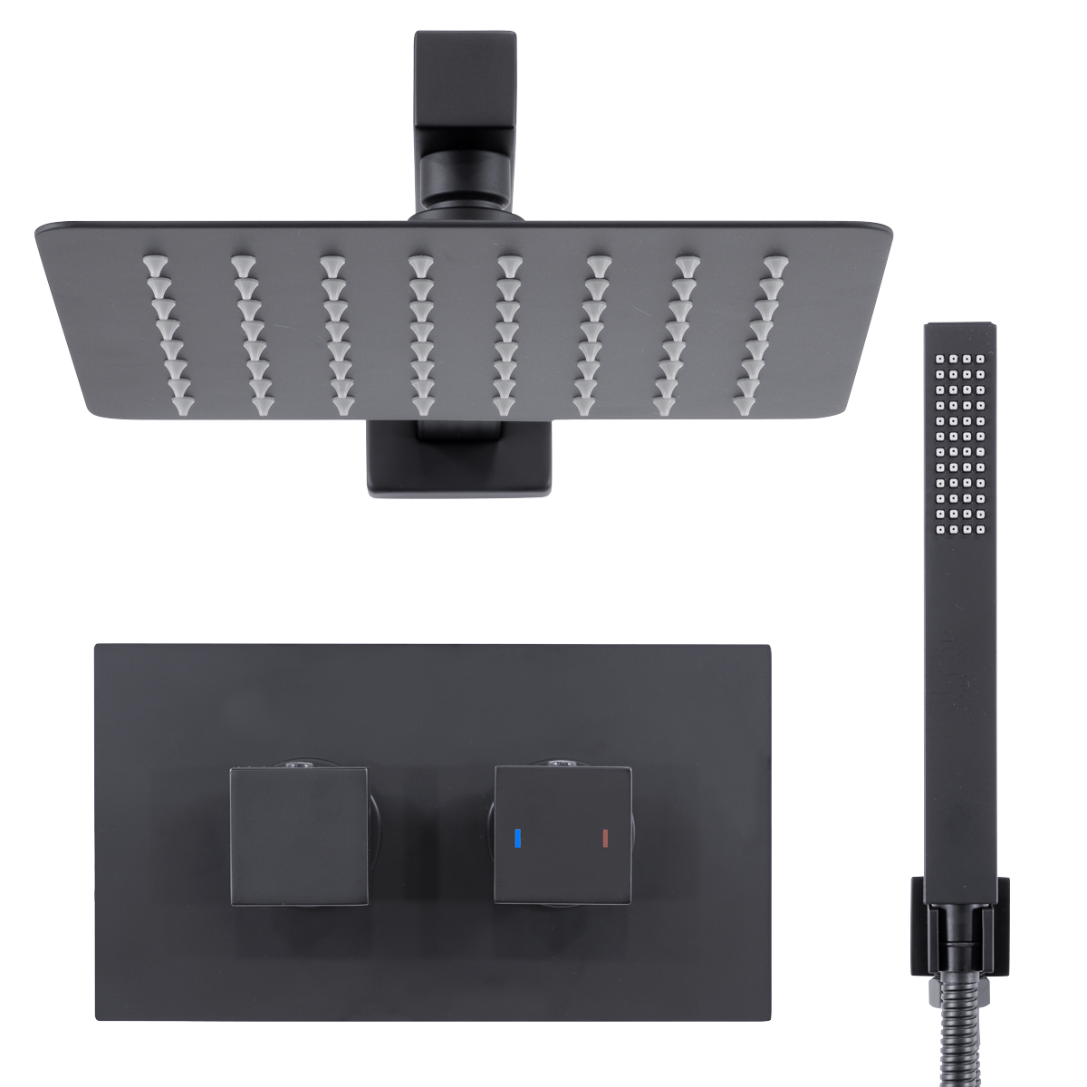 Baridi DH321 Concealed Thermostatic Shower Set 20 x 20cm Square Head & Hand Shower - Black