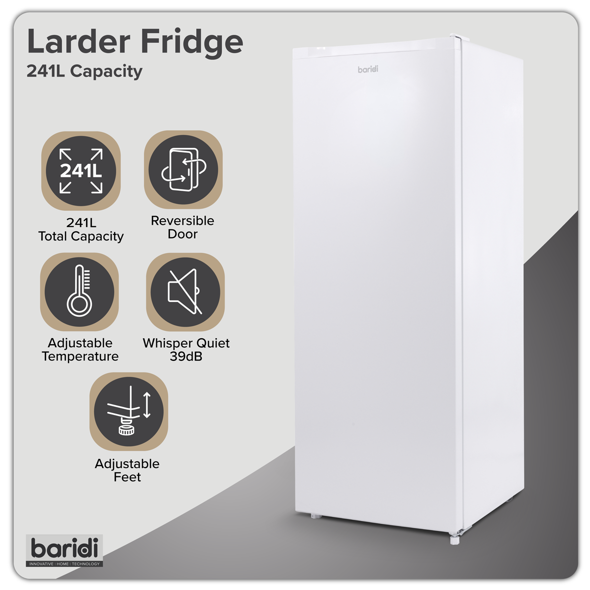 Baridi DH322 Baridi Freestanding Larder Fridge 241L – White