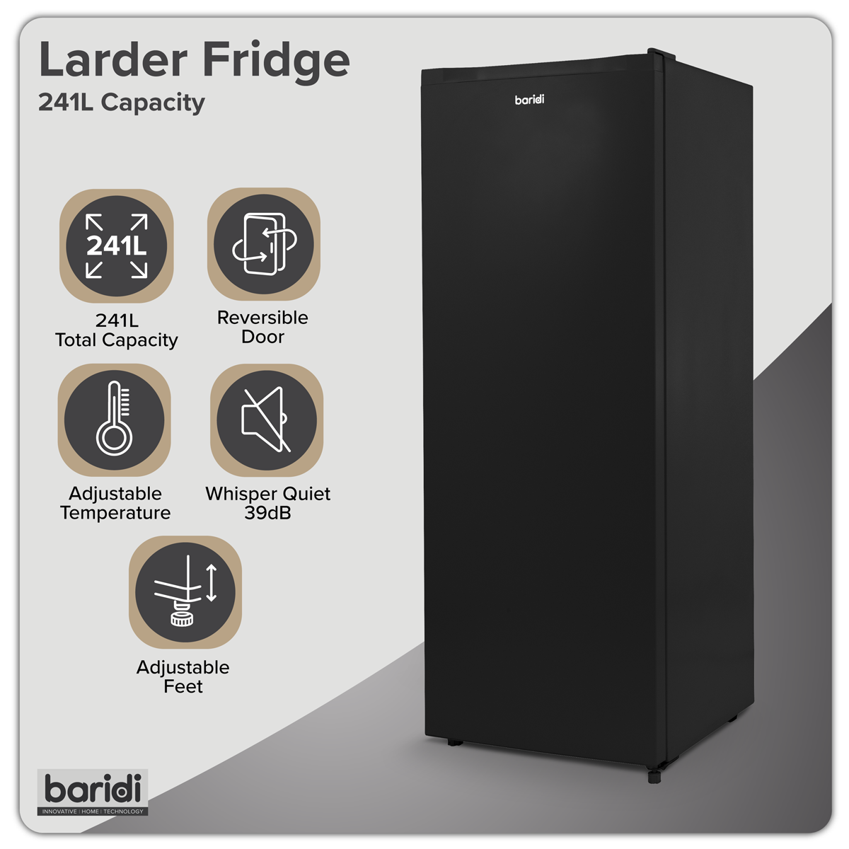 Baridi DH323 Baridi Freestanding Larder Fridge 241L – Black
