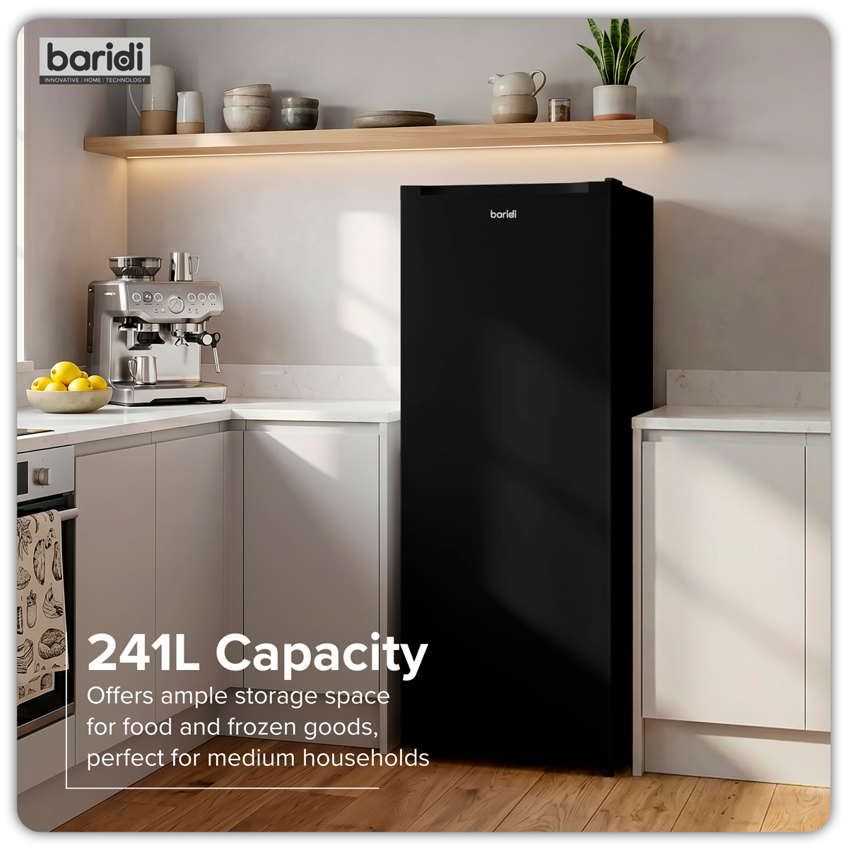 Baridi DH323 Baridi Freestanding Larder Fridge 241L – Black