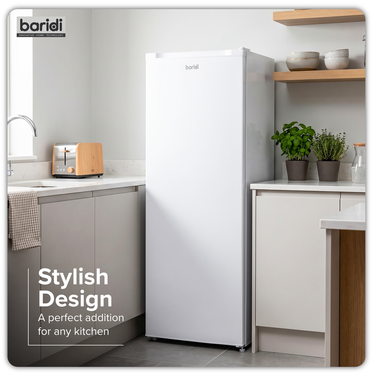 Baridi DH324 Baridi Freestanding Tall Freezer 177L Capacity – White