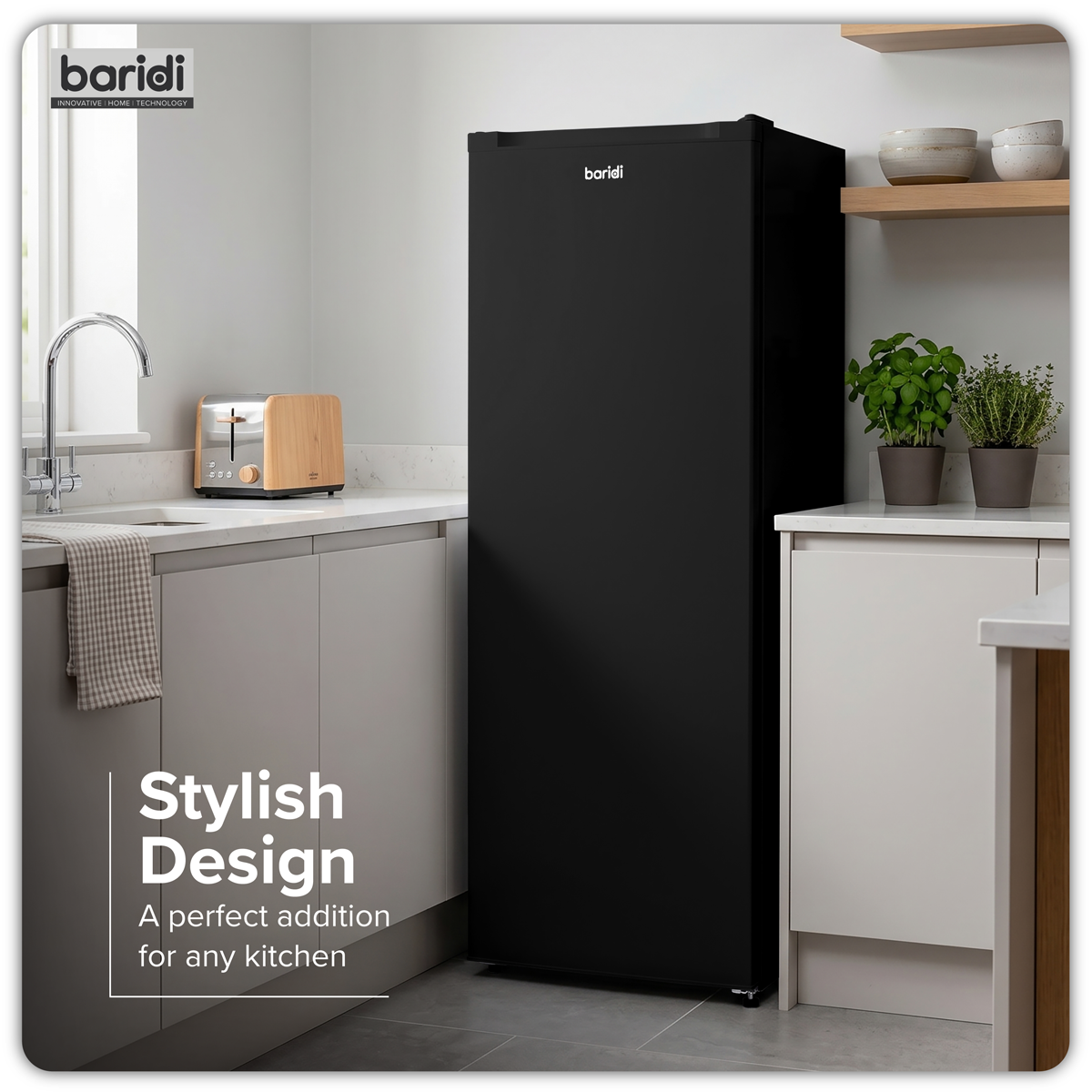 Baridi DH325 Freestanding Tall Freezer 177L Capacity – Black