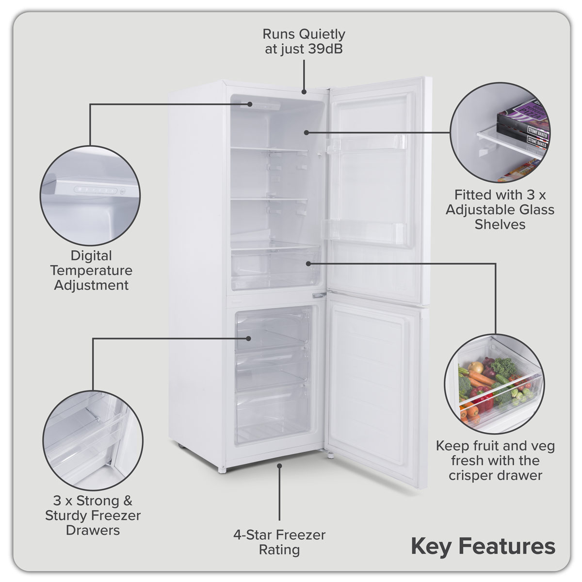 Baridi DH326 Baridi 60/40 Smart Frost Fridge Freezer 227L Capacity – White