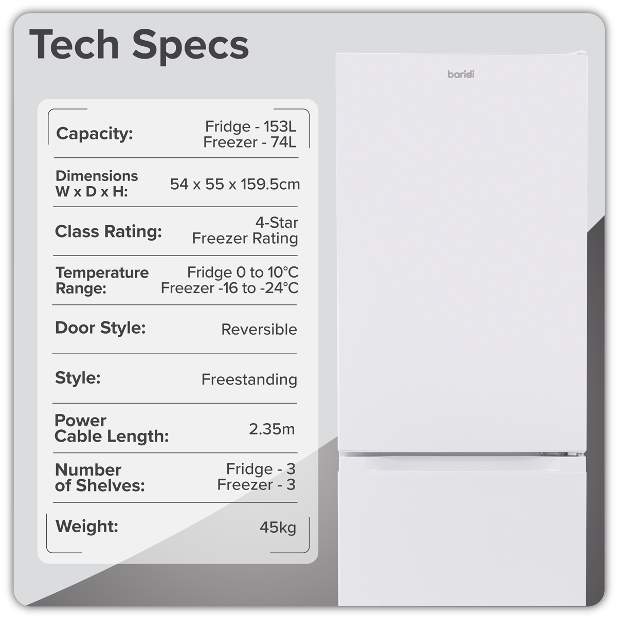 Baridi DH326 Baridi 60/40 Smart Frost Fridge Freezer 227L Capacity – White