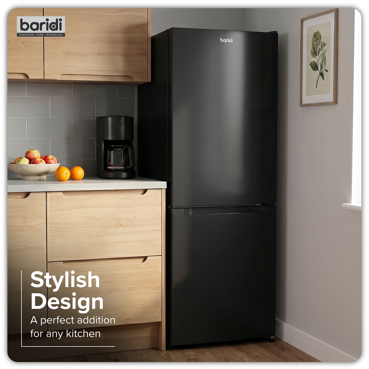 Baridi DH327 Baridi 60/40 Smart Frost Fridge Freezer 227L Capacity – Black