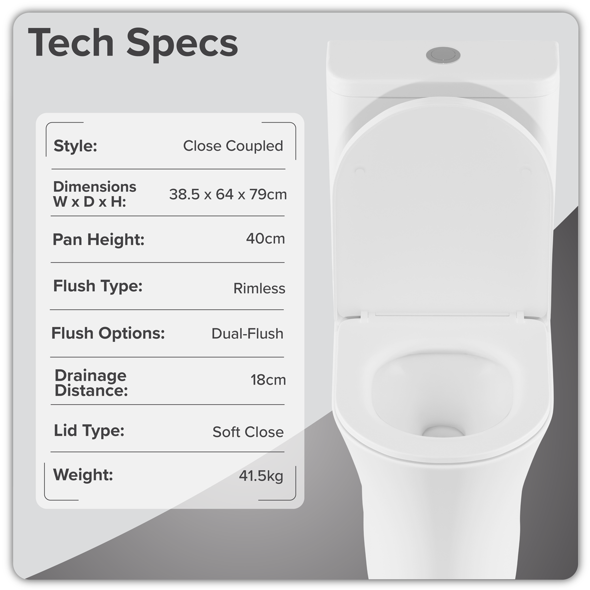 Baridi DH332 Baridi Close-Coupled Toilet with Soft Close Seat, Dual Flush Cistern & Rimless Flush – White