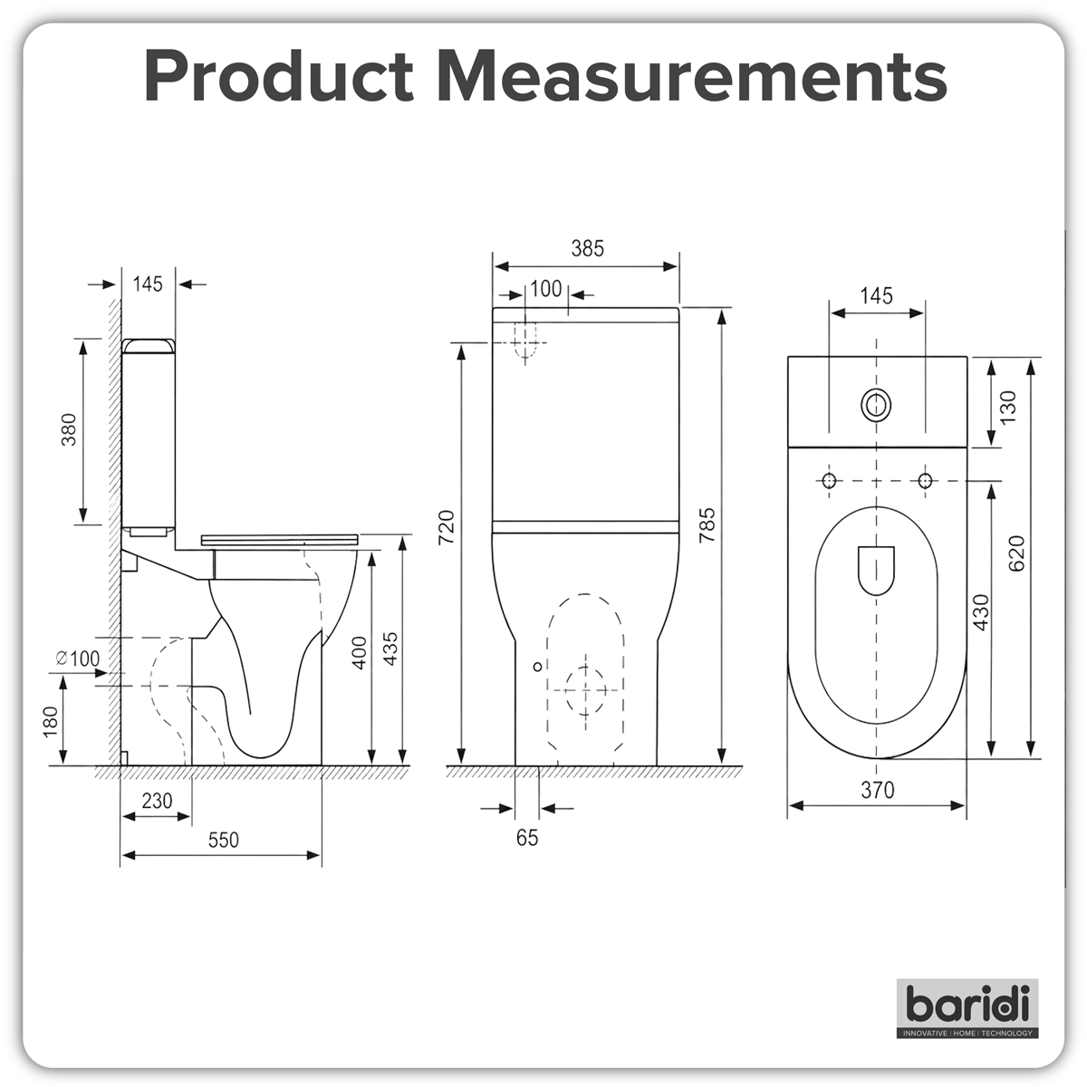 Baridi DH333 Baridi Close-Coupled Toilet with Soft Close Seat, Dual Flush Cistern & Rimless Flush – White