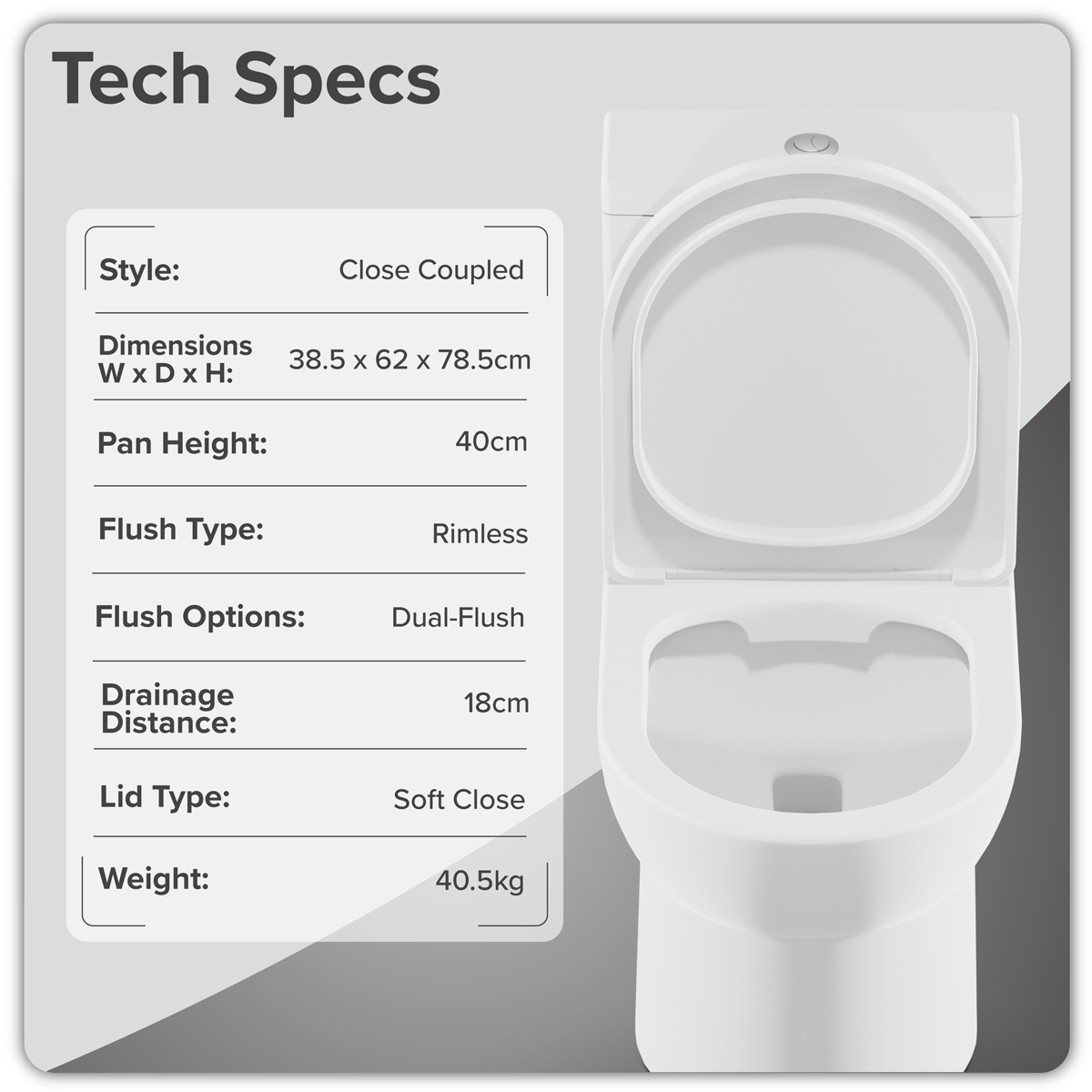 Baridi DH333 Baridi Close-Coupled Toilet with Soft Close Seat, Dual Flush Cistern & Rimless Flush – White