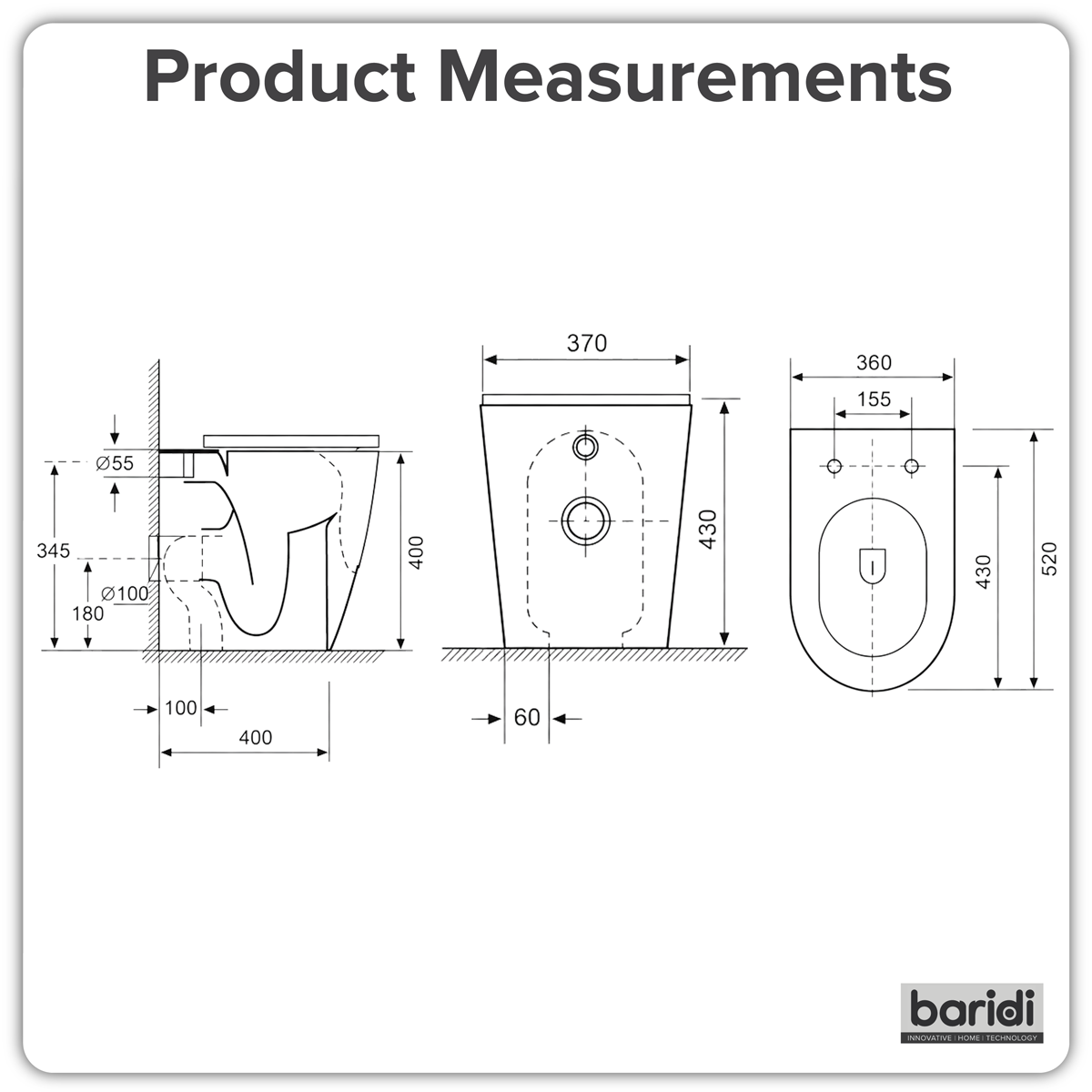 Baridi DH334 Back-to-Wall Toilet with Soft Close Seat & Rimless Flush – White