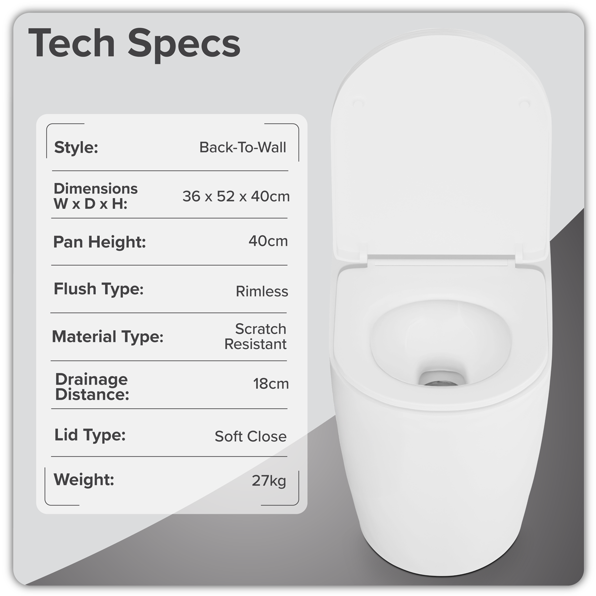 Baridi DH334 Back-to-Wall Toilet with Soft Close Seat & Rimless Flush – White