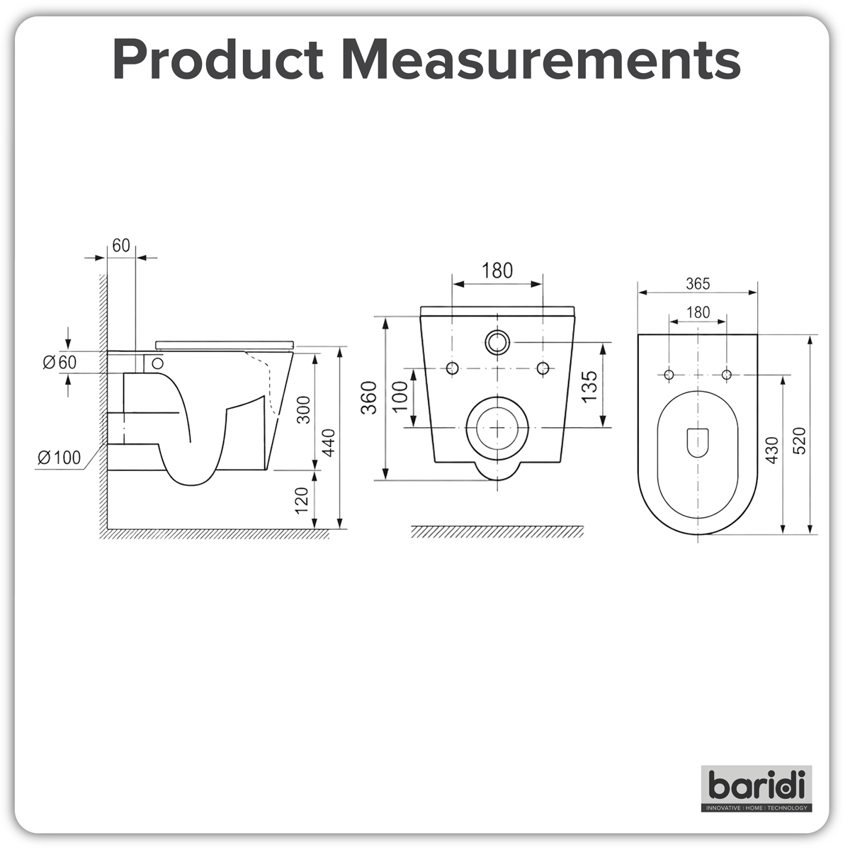 Baridi DH335 Wall Hung Toilet with Soft Close Seat & Rimless Flush – White