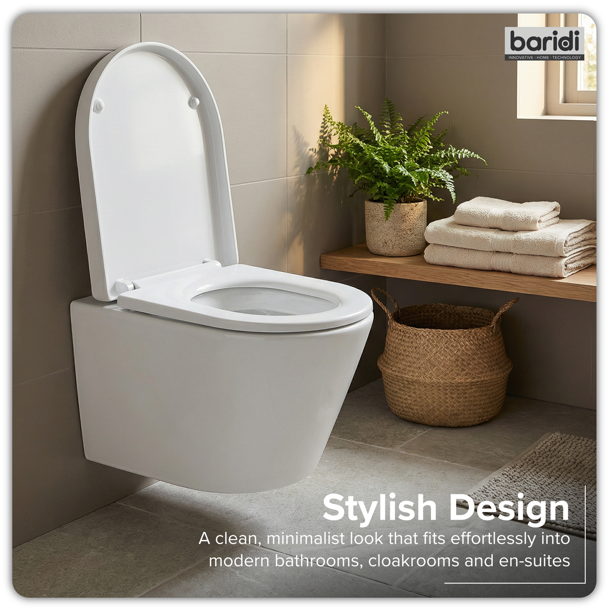Baridi DH335 Wall Hung Toilet with Soft Close Seat & Rimless Flush – White