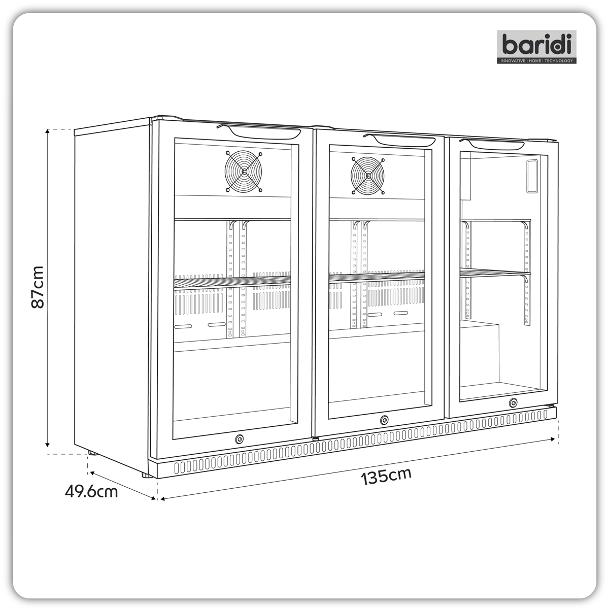 Baridi DH336 Baridi Back Bar Drinks Fridge/Cooler with Triple Hinged Door & Security Lock 307L - Black