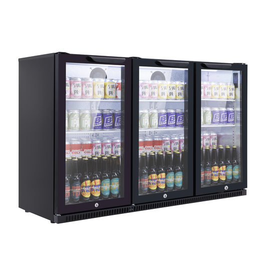 Baridi DH336 Baridi Back Bar Drinks Fridge/Cooler with Triple Hinged Door & Security Lock 307L - Black