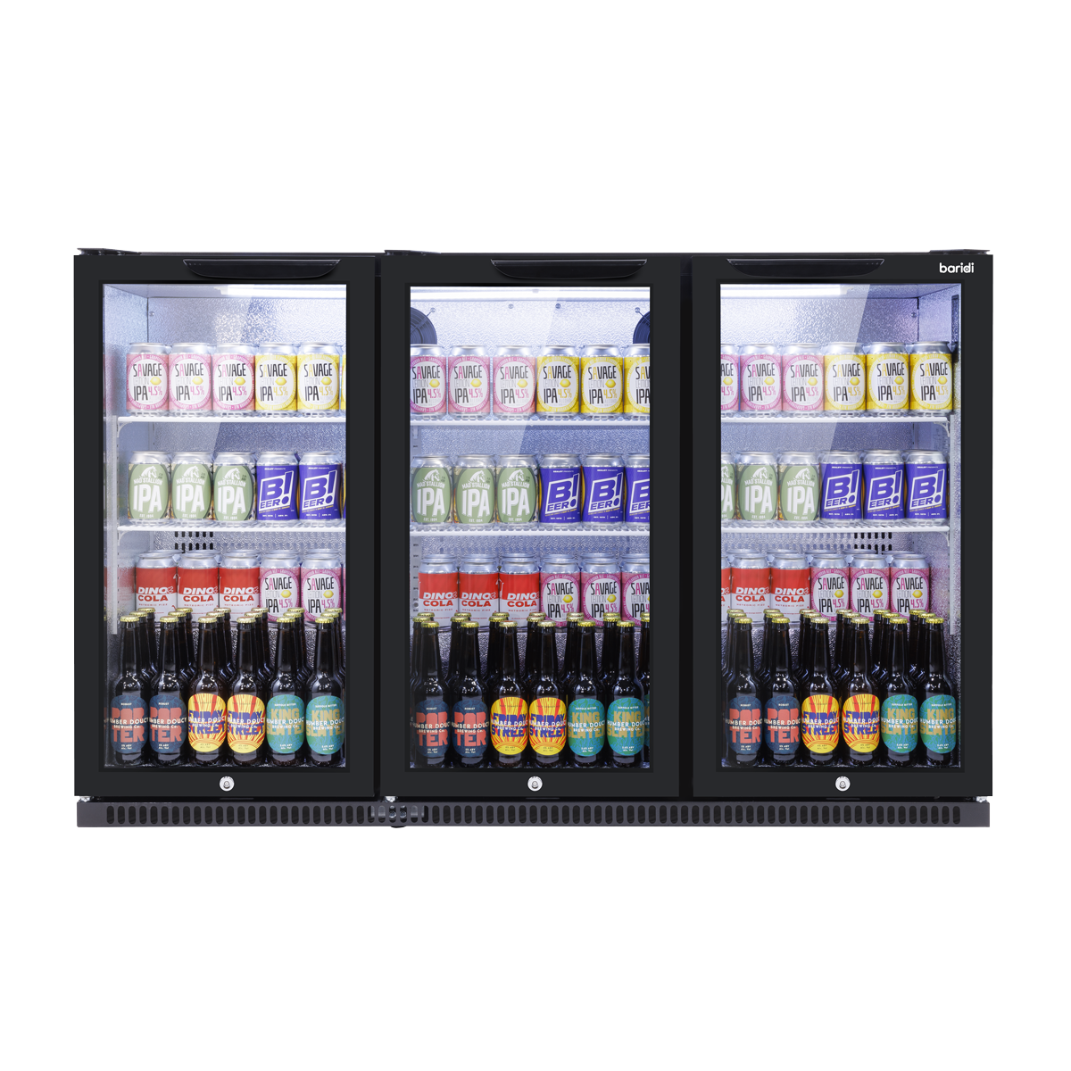 Baridi DH336 Baridi Back Bar Drinks Fridge/Cooler with Triple Hinged Door & Security Lock 307L - Black