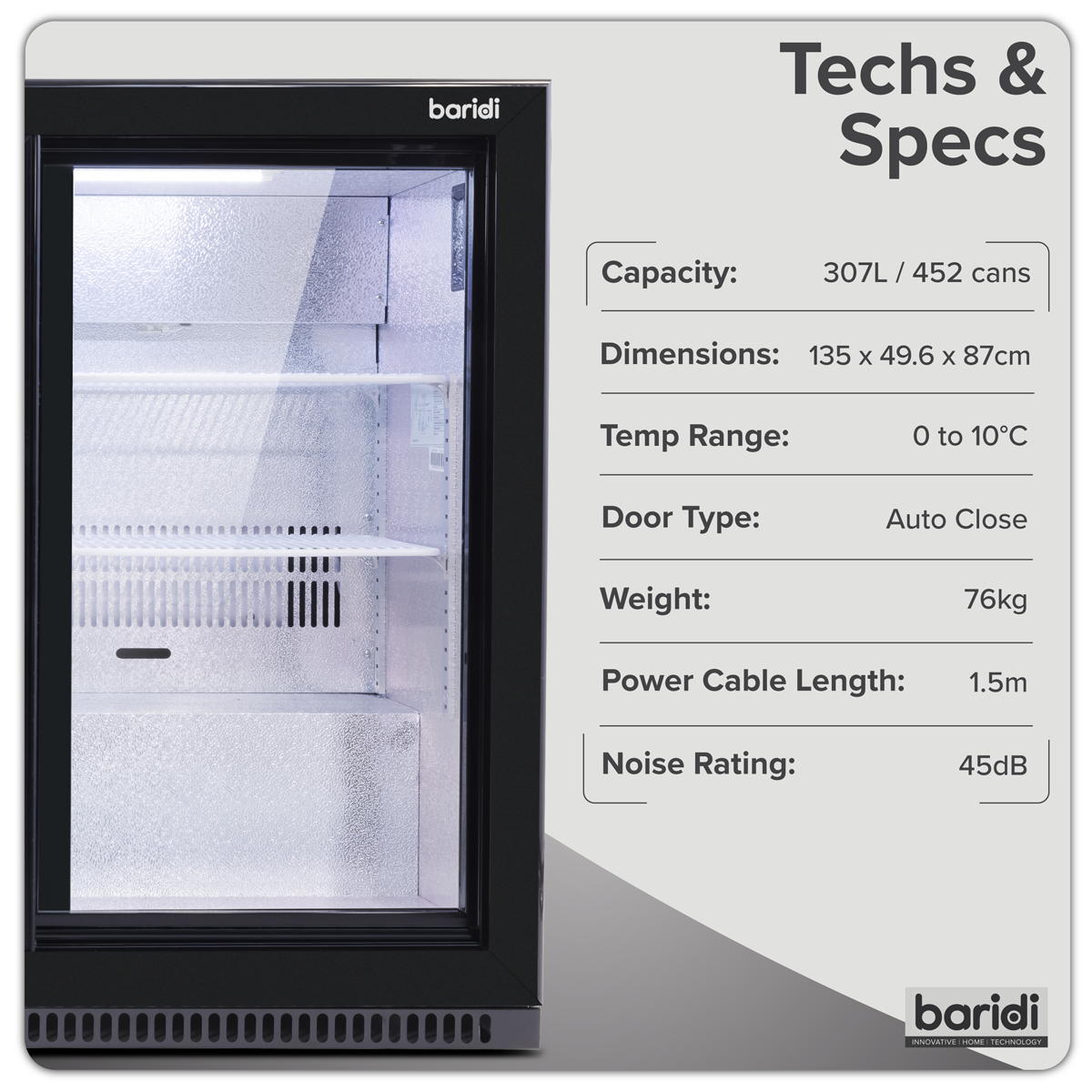 Baridi DH337 Baridi Back Bar Drinks Fridge/Cooler with Triple Sliding Door & Security Lock 307L - Black