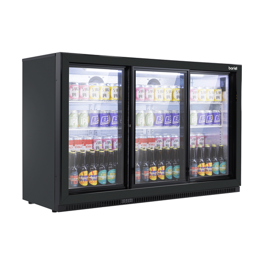 Baridi DH337 Baridi Back Bar Drinks Fridge/Cooler with Triple Sliding Door & Security Lock 307L - Black
