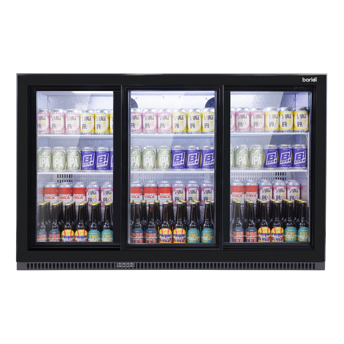 Baridi DH337 Baridi Back Bar Drinks Fridge/Cooler with Triple Sliding Door & Security Lock 307L - Black