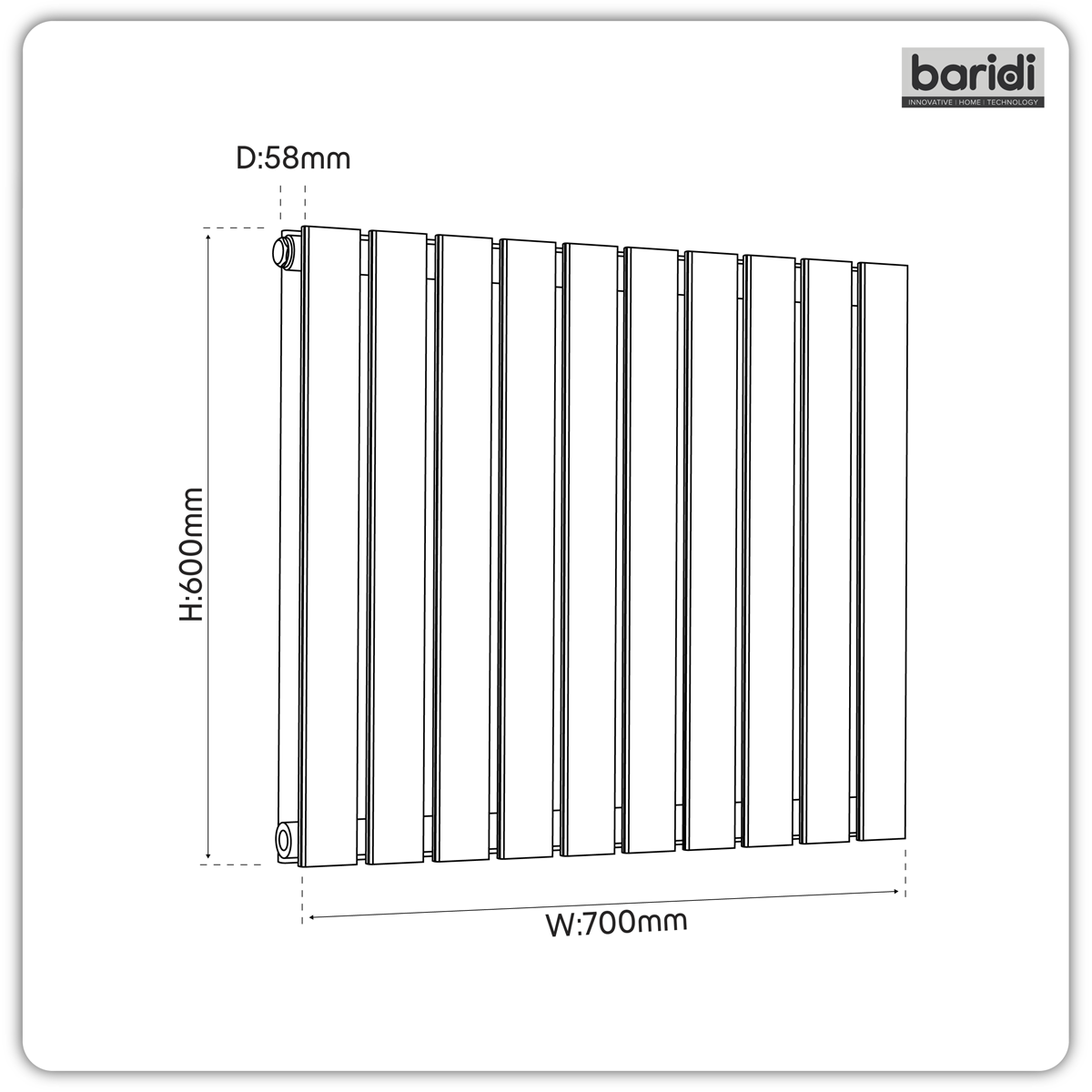 Baridi DH340 Baridi Horizontal Radiator Contemporary Double Flat Panel Design 600 x 700mm – Anthracite