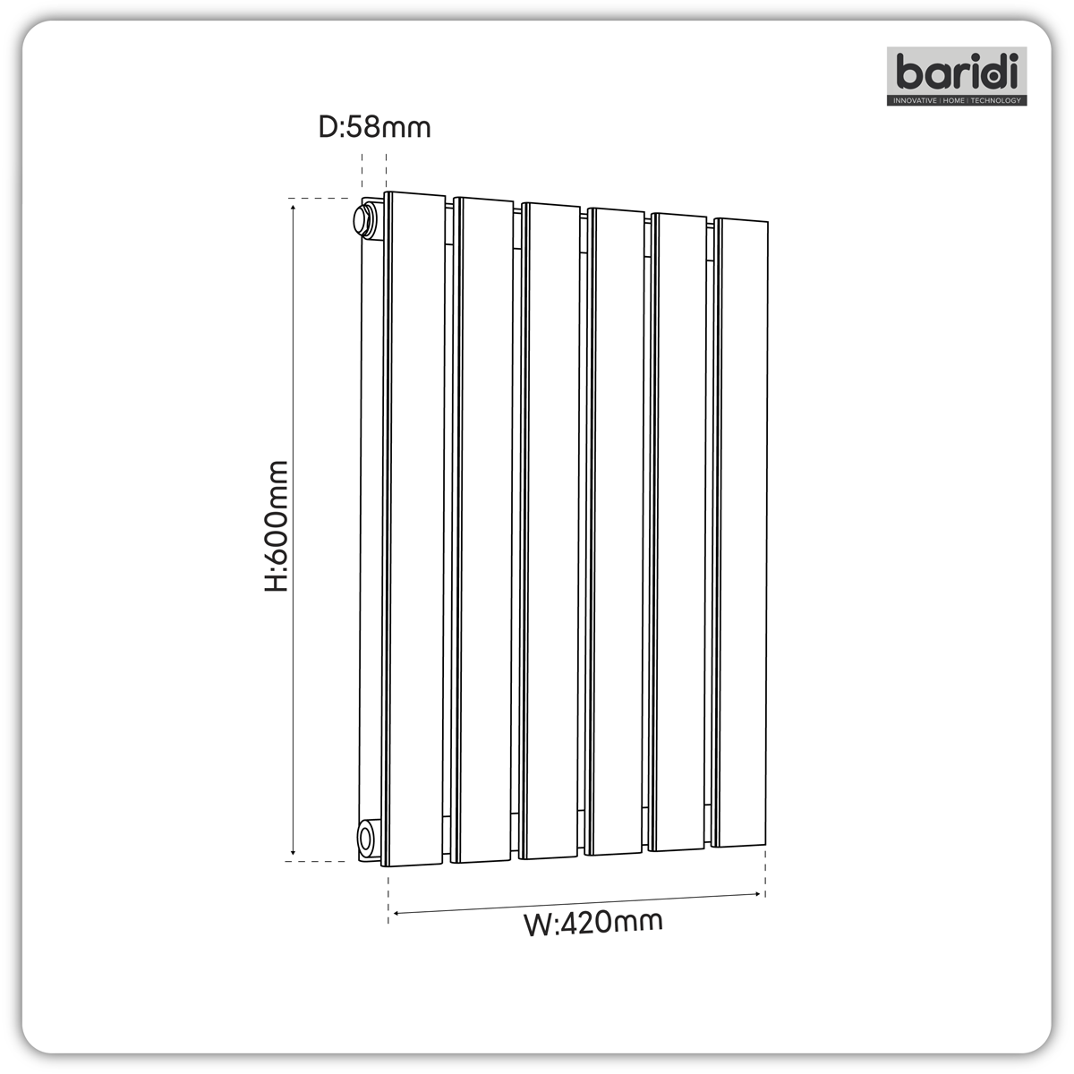 Baridi DH343 Baridi Horizontal Radiator Contemporary Double Flat Panel Design 600 x 420mm – Black