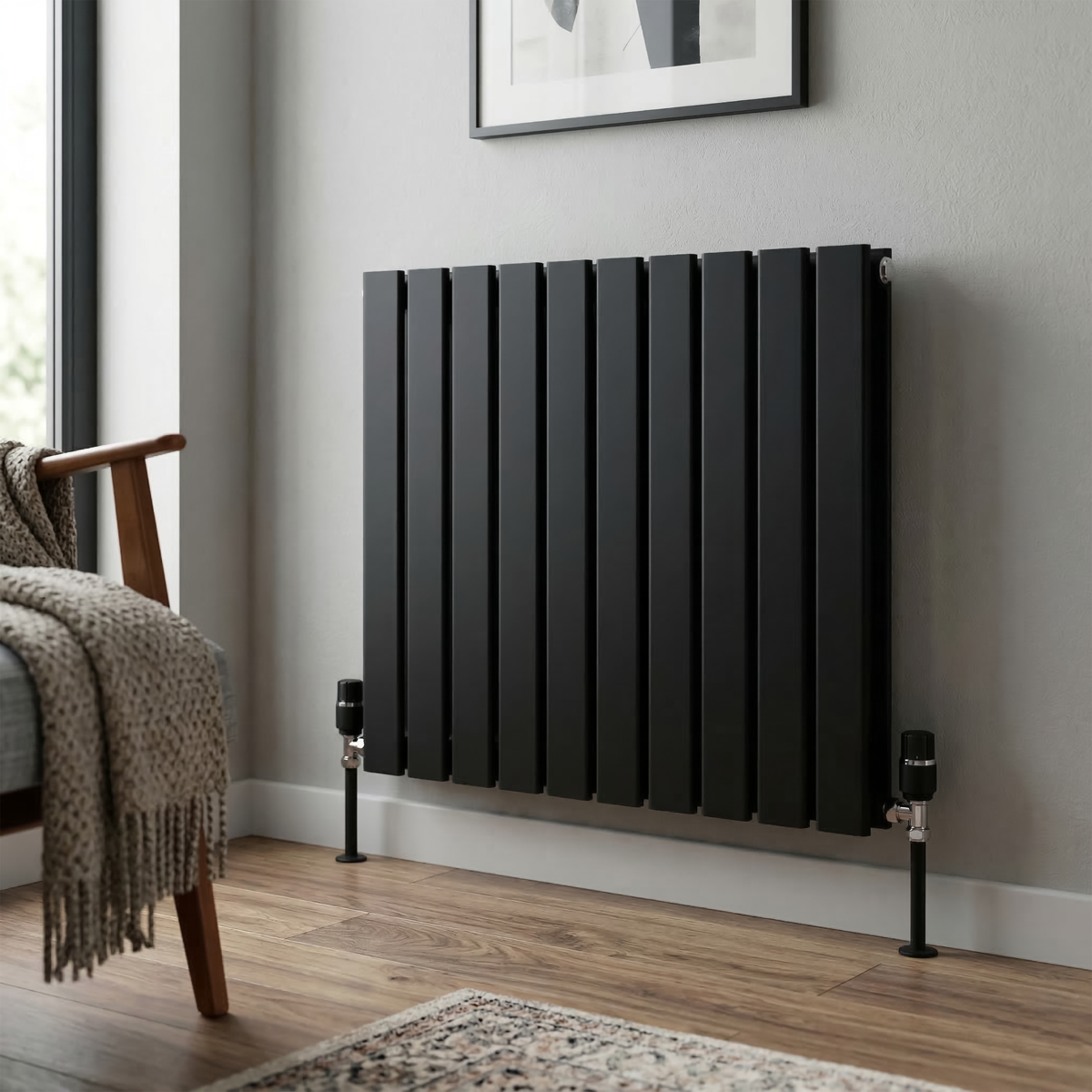 Baridi DH345 Baridi Horizontal Radiator Contemporary Double Flat Panel Design 600 x 700mm – Black