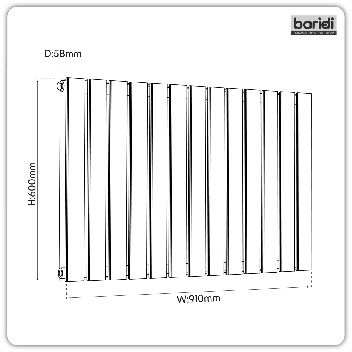 Baridi DH346 Baridi Horizontal Radiator Contemporary Double Flat Panel Design 600 x 910mm – Black