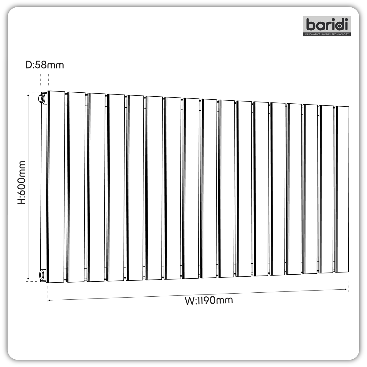 Baridi DH347 Baridi Horizontal Radiator Contemporary Double Flat Panel Design 600 x 1190mm – Black