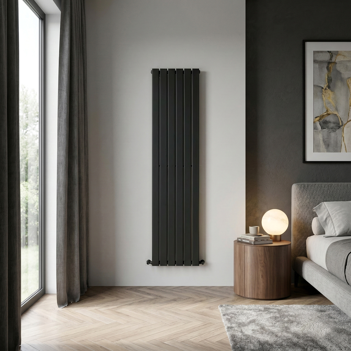 Baridi DH354 Baridi Vertical Radiator Contemporary Double Flat Panel Design 420 x 1800mm – Black
