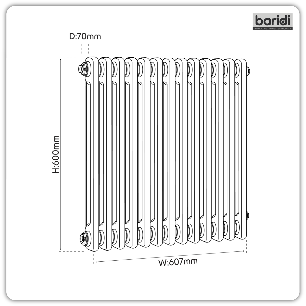 Baridi DH357 Baridi Horizontal Traditional 2 Column Radiator 600 x 607mm – Anthracite