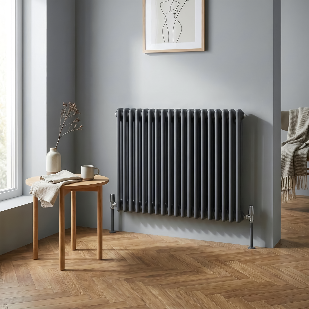 Baridi DH358 Baridi Horizontal Traditional 2 Column Radiator 600 x 832mm – Anthracite