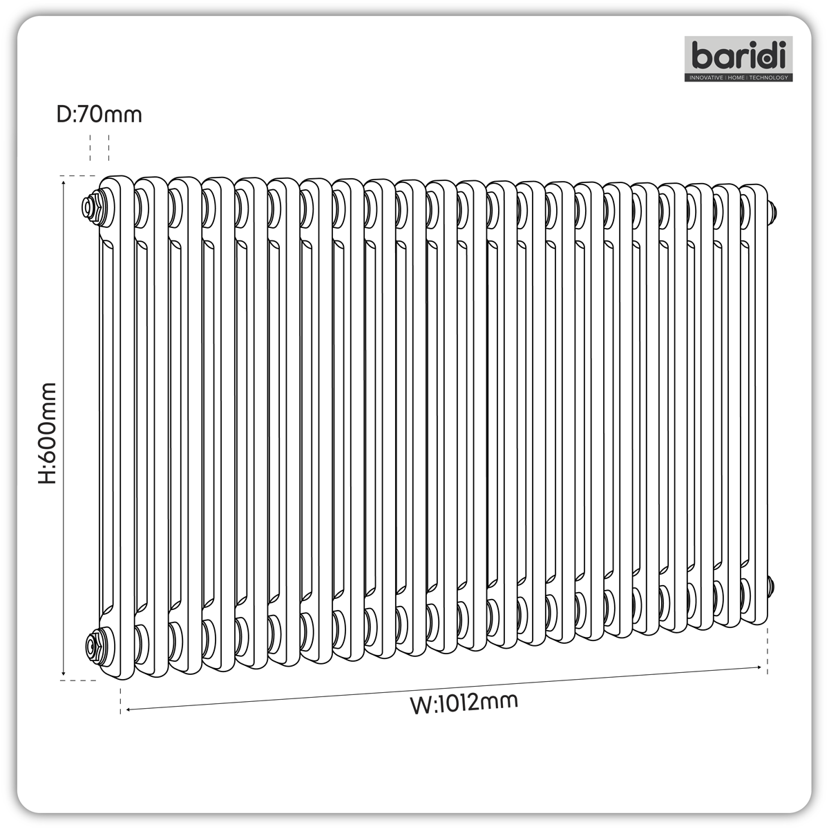 Baridi DH359 Baridi Horizontal Traditional 2 Column Radiator 600 x 1012mm – Anthracite