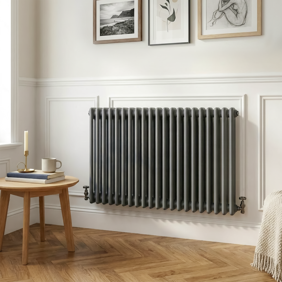 Baridi DH359 Baridi Horizontal Traditional 2 Column Radiator 600 x 1012mm – Anthracite