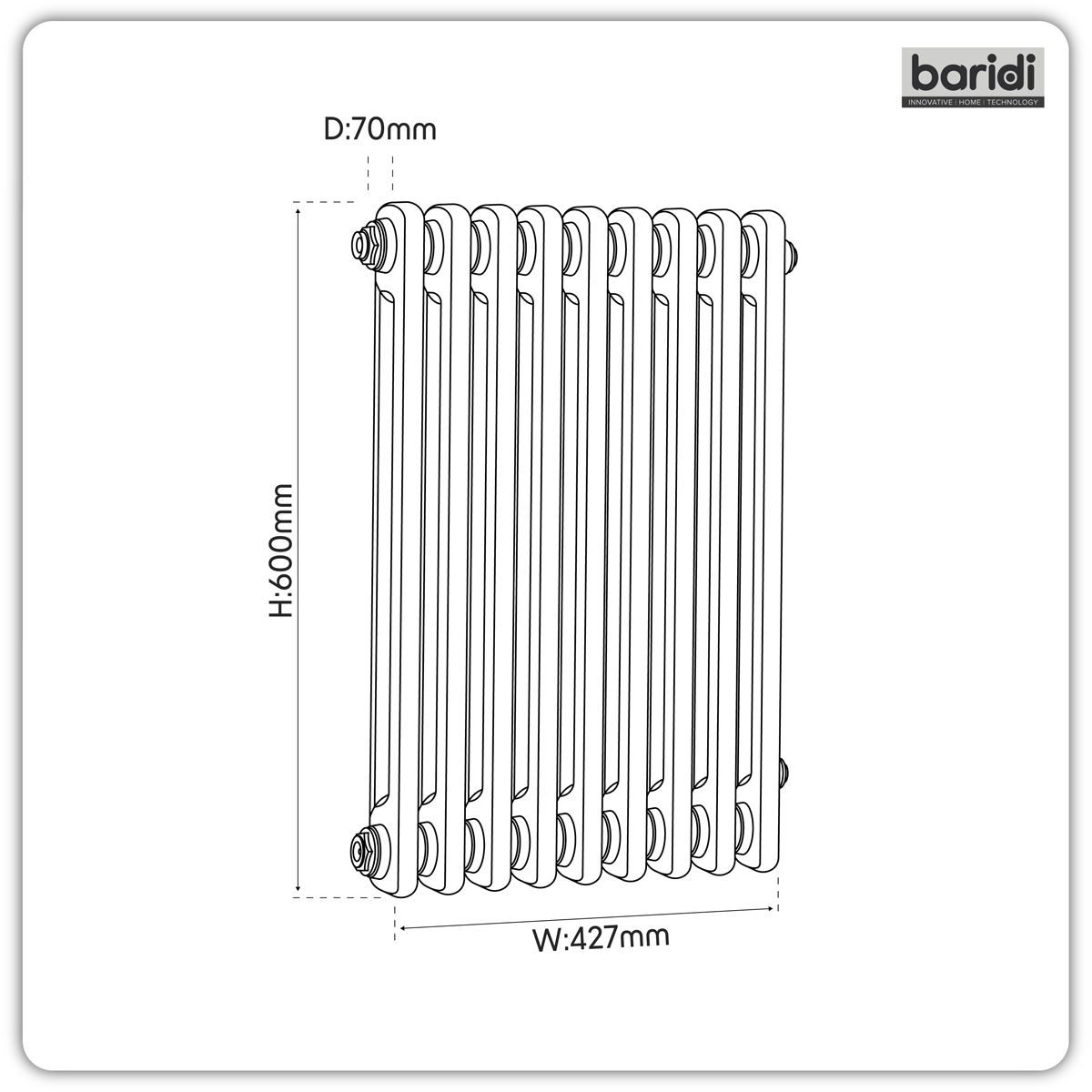 Baridi DH366 Baridi Horizontal Traditional 2 Column Radiator 600 x 427mm – White