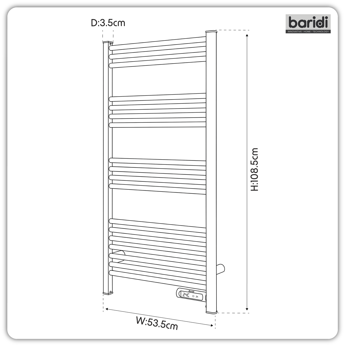 Baridi DH371 Baridi Electric Heated Towel Rail 1085 x 535mm with LED Display – Black