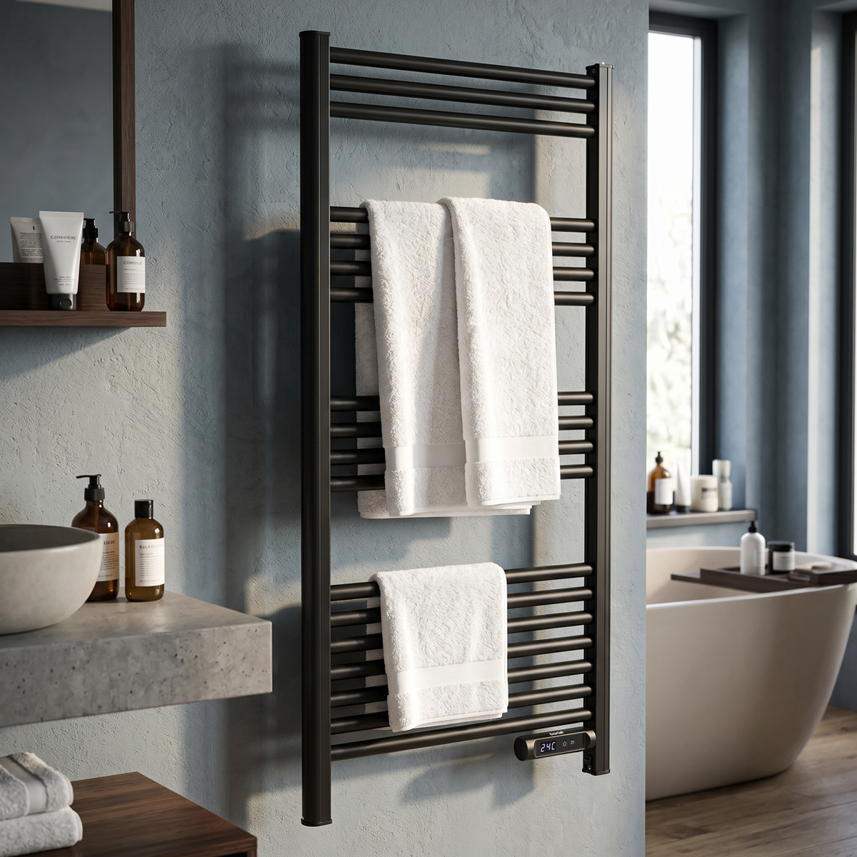 Baridi DH371 Baridi Electric Heated Towel Rail 1085 x 535mm with LED Display – Black