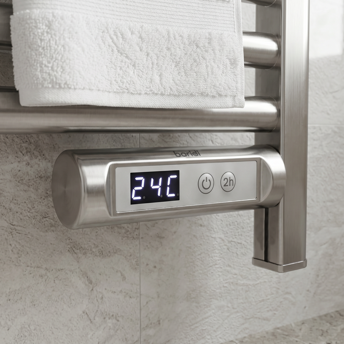 Baridi DH372 Baridi Electric Heated Towel Rail 1085 x 535mm with LED Display – Silver