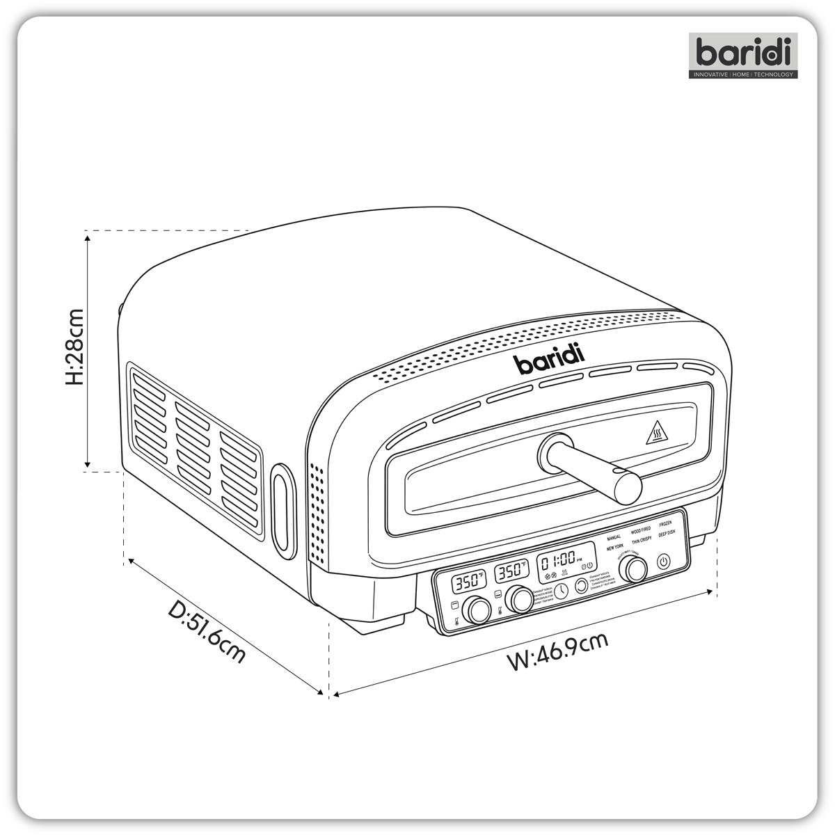 Baridi DH377 Baridi Electric Pizza Oven 14" - Black/Stainless Steel