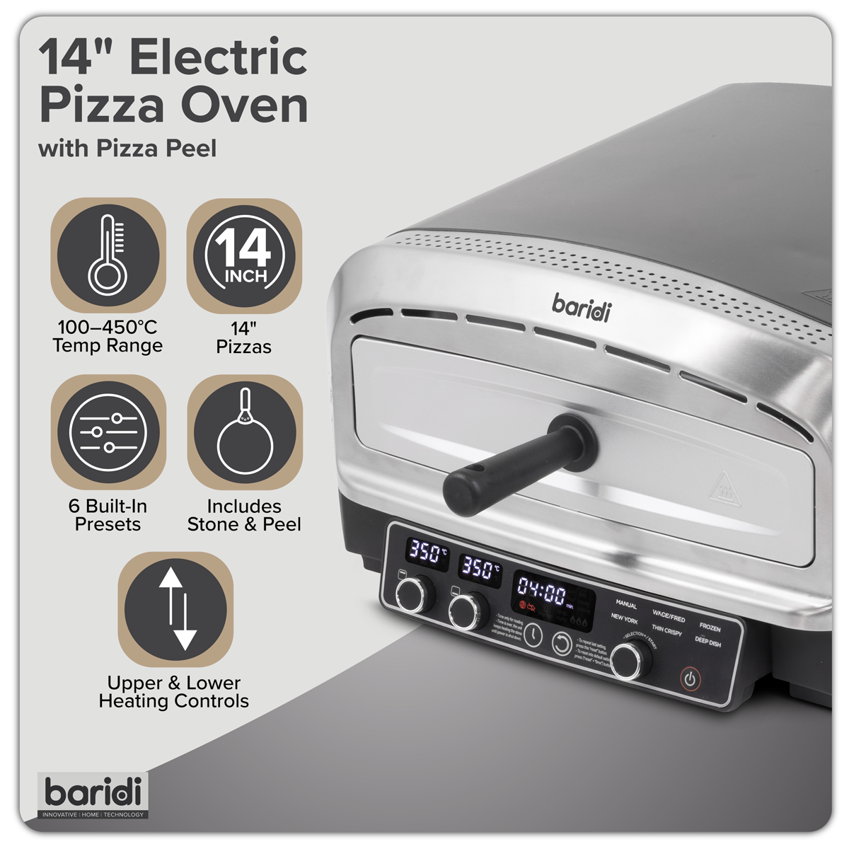 Baridi DH377 Baridi Electric Pizza Oven 14" - Black/Stainless Steel