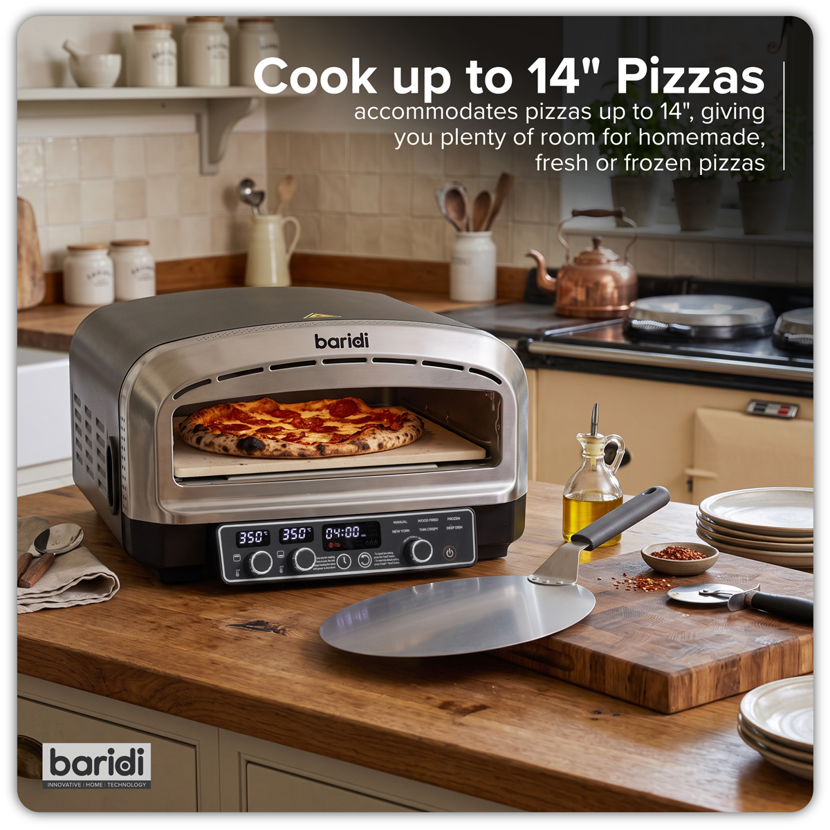 Baridi DH377 Baridi Electric Pizza Oven 14" - Black/Stainless Steel