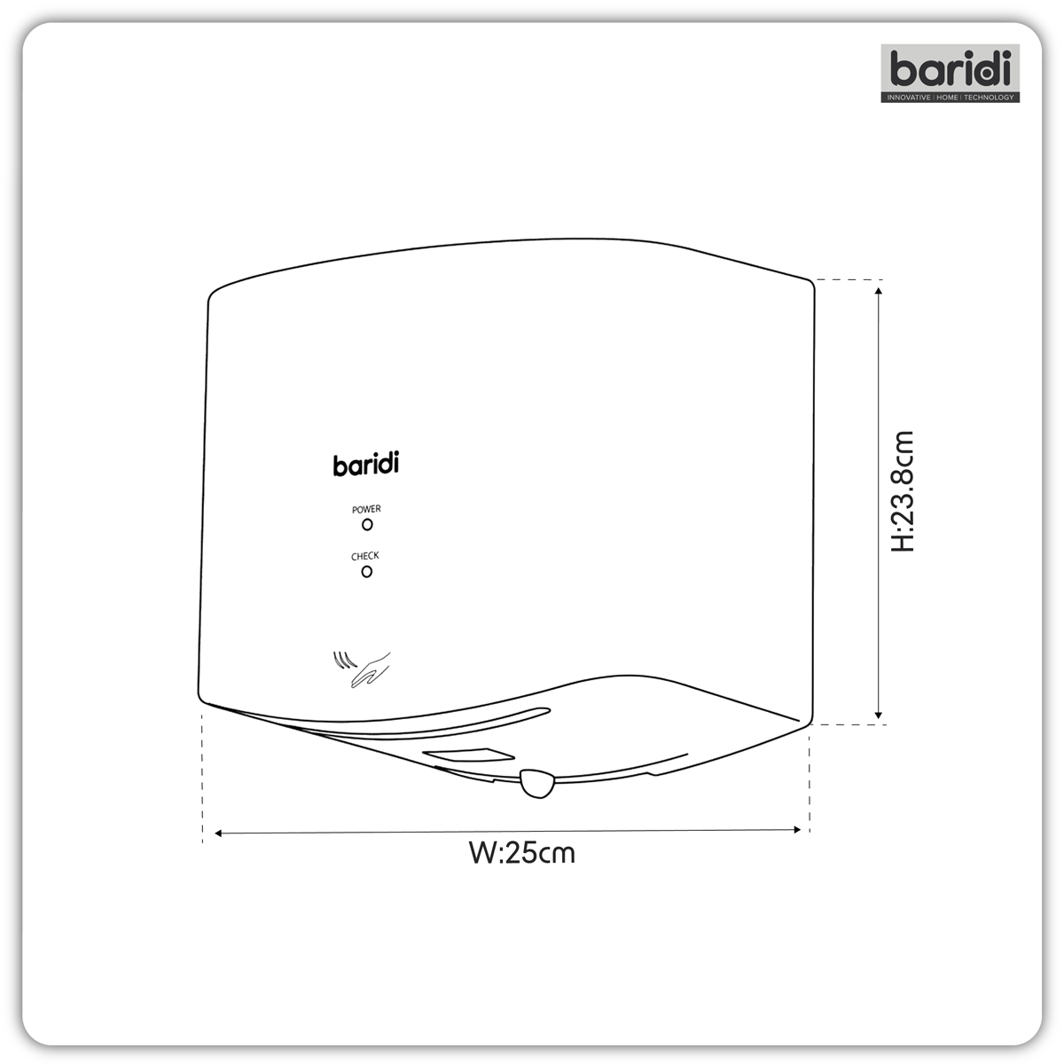 Baridi DH378 Baridi High Speed Hand Dryer with Auto Sensor 1400-1650W - White