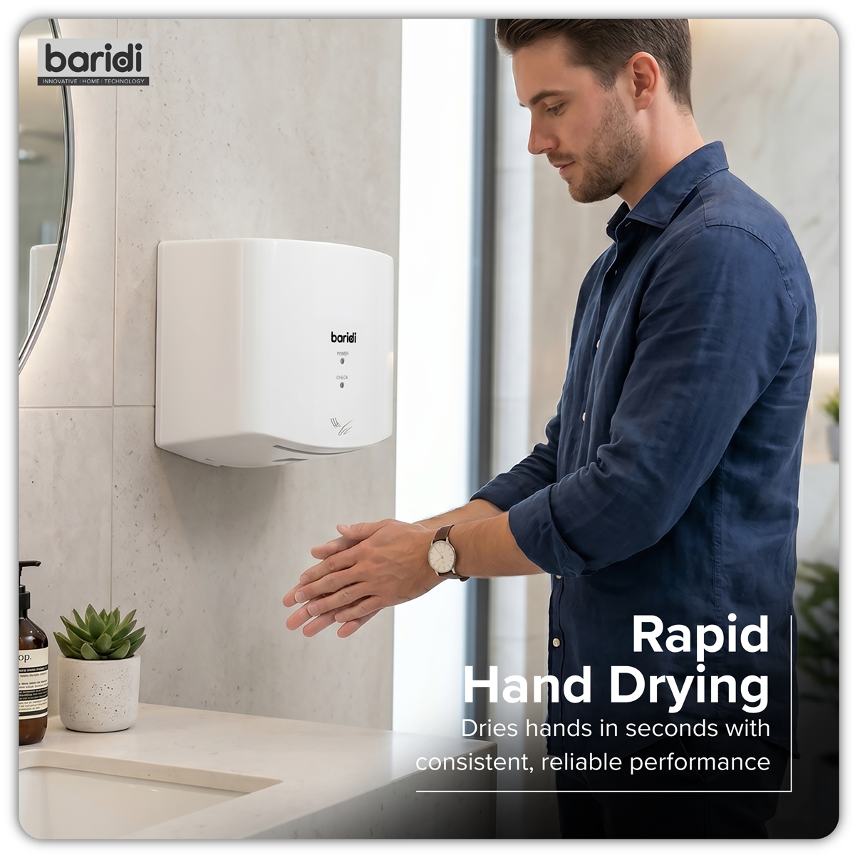 Baridi DH378 Baridi High Speed Hand Dryer with Auto Sensor 1400-1650W - White