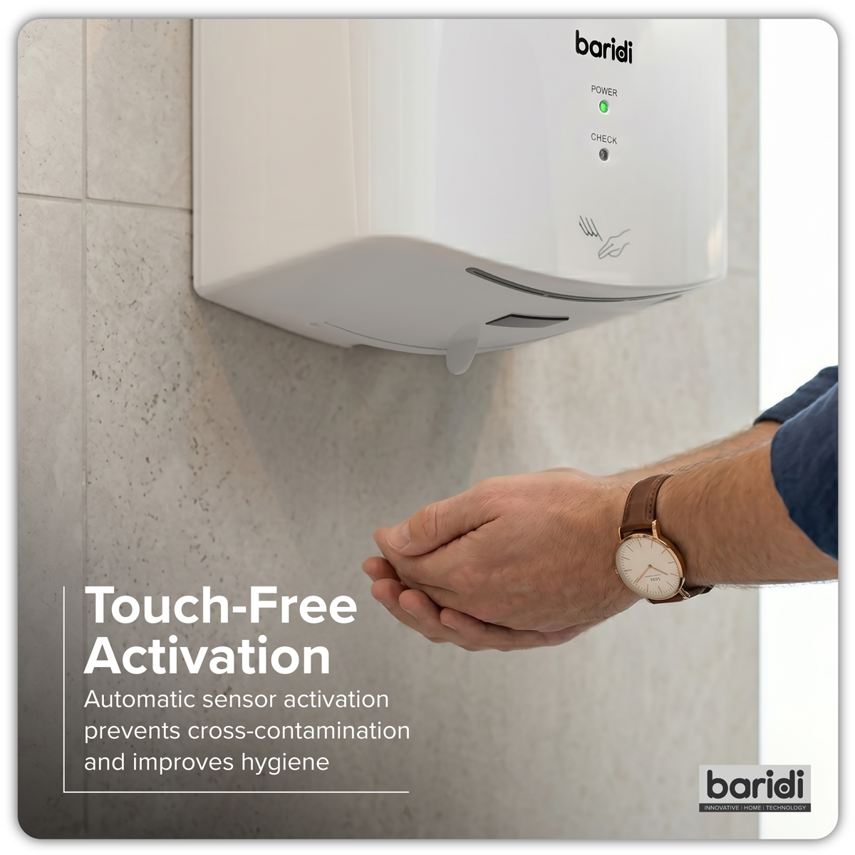 Baridi DH378 Baridi High Speed Hand Dryer with Auto Sensor 1400-1650W - White