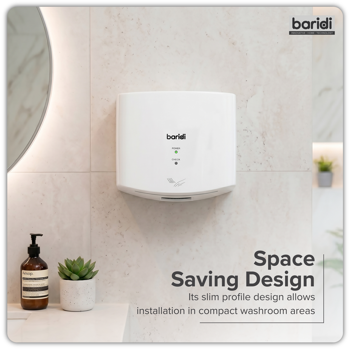 Baridi DH378 Baridi High Speed Hand Dryer with Auto Sensor 1400-1650W - White