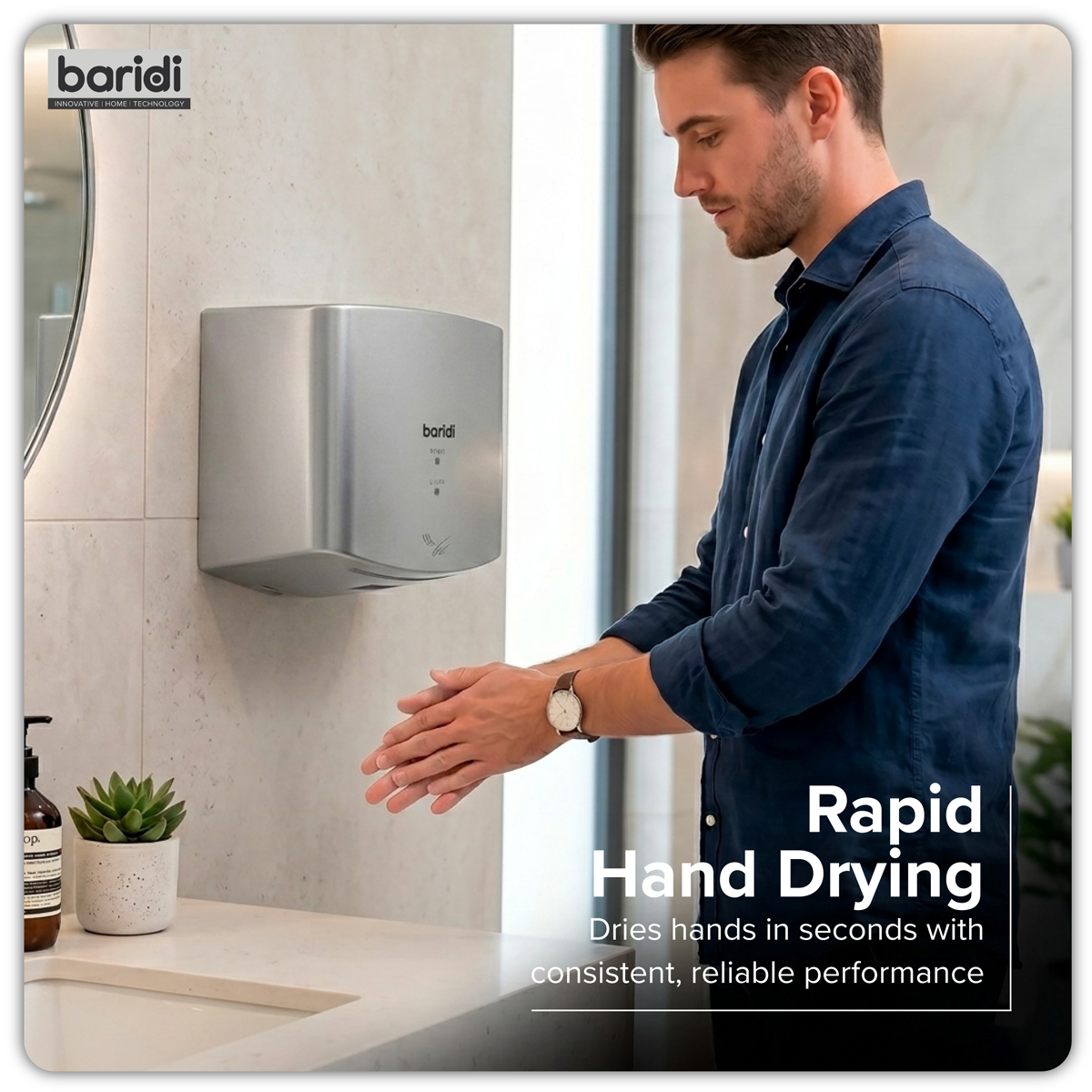 Baridi DH379 Baridi High Speed Hand Dryer with Auto-Sensor 1400-1650W - Silver
