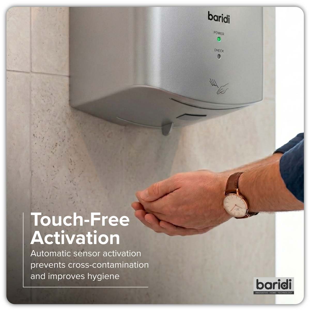 Baridi DH379 Baridi High Speed Hand Dryer with Auto-Sensor 1400-1650W - Silver